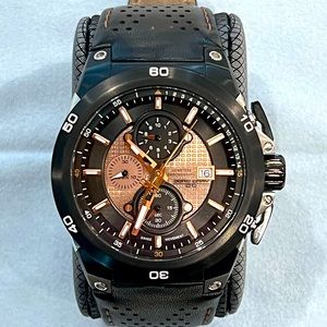 Jorg Gray Black & Bronze Mens Chronograph Watch - 46mm Case, Black Leather Strap